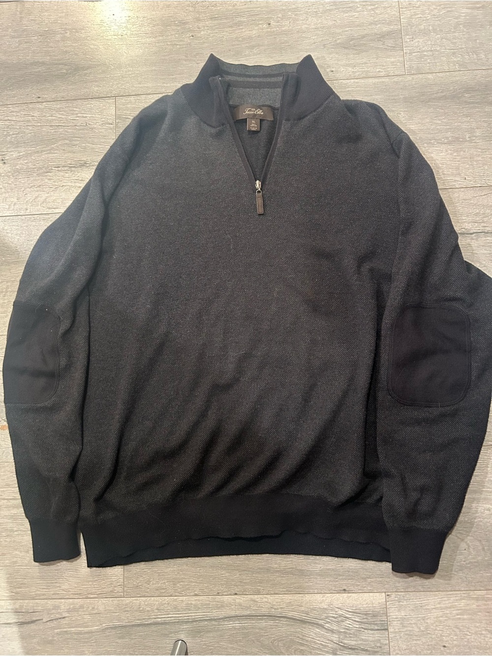 Tasso Elba Black Half-Zip Mock Neck Sweater with Elbow Patches